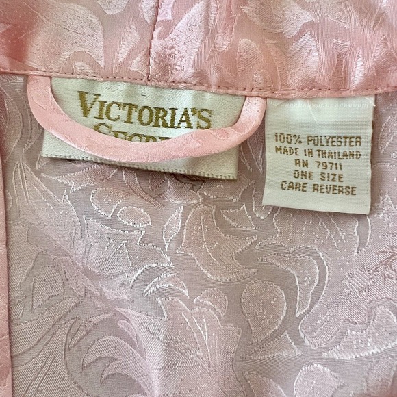 Vintage Victoria's Secret Gold Label Robe Womens OS Pink Satin Short Kimono - Picture 11 of 13
